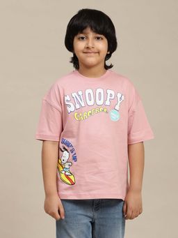 Kidsville - Pink Peanuts Graphic Printed Oversized T-Shirt for Boys