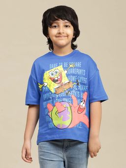 Kidsville - Blue Sponge Bob Squarepants Graphic Printed Oversized T-Shirt for Boys