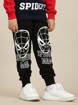 Kidsville - Black Spiderman Graphic Printed Regular Fit Joggers for Boys