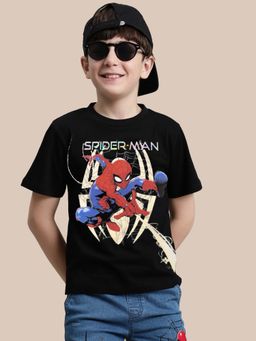 Kidsville - Black Spiderman Regular Fit Round Neck T-Shirt for Kids Boys