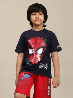 Kidsville - Navy Blue Spiderman Graphic Printed Regular Fit T-Shirt for Boys