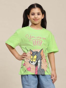 Kidsville - Green Tom & Jerry Graphic Printed Relaxed Fit T-Shirt for Girls