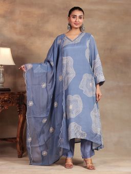 Aravalii - Dusty Blue Abstract Kurta with Pant and Dupatta