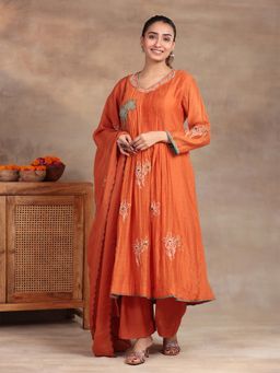 Aravalii - Sunset Glow Embroidered Anarkali Kurta with Pant and Dupatta