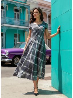 Maaesa - Women Grey Casual Rayon Tie and Dye Flared Dress