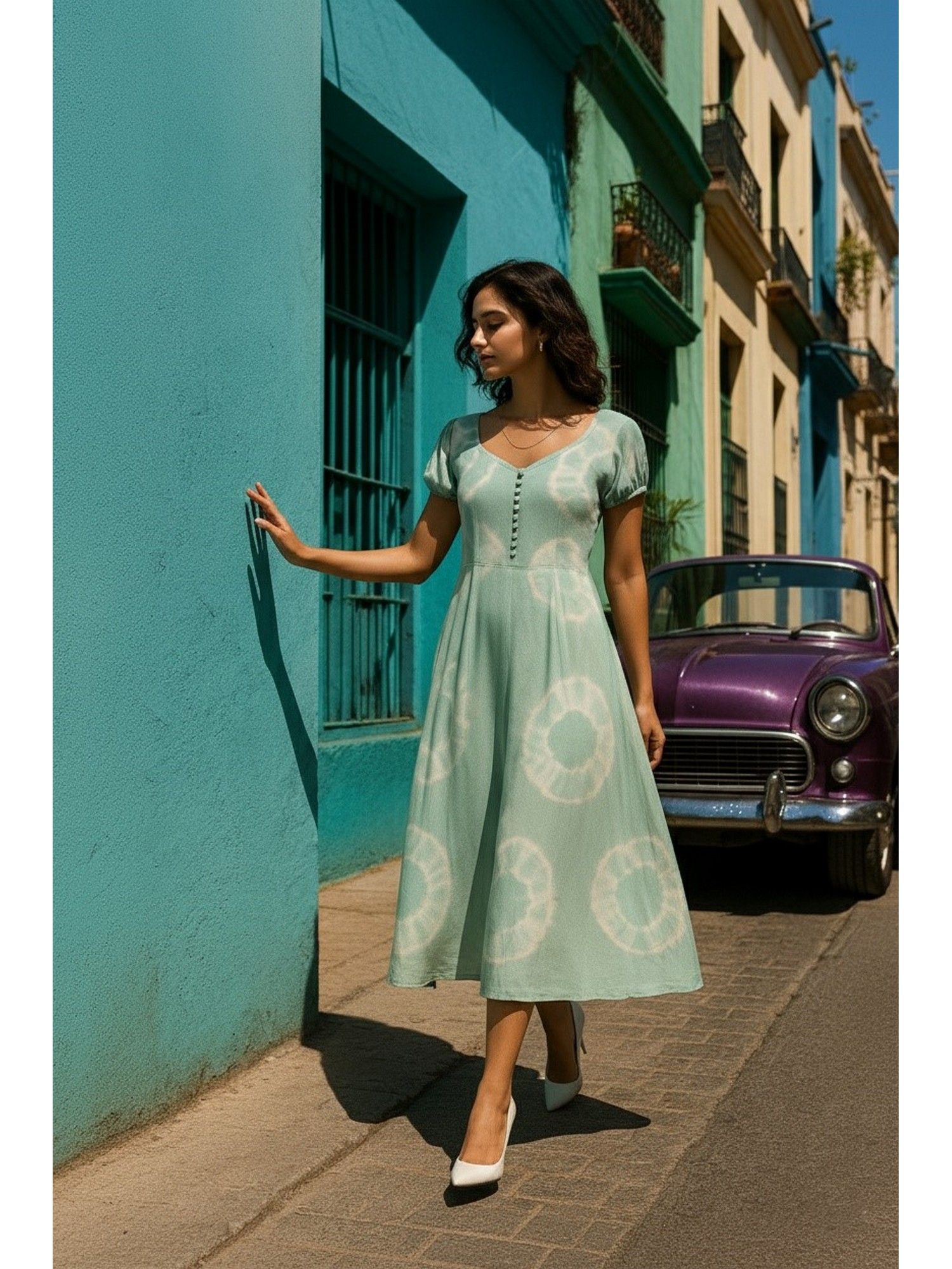 maaesa Women Casual Rayon Green Tie and Dye Flared Dress-picture-11