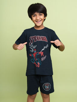 Napchief - Kids Unisex Marvel Spider Man Round Neck Black T-shirt with Shorts (Set of 2)