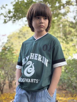 Napchief - Boys Green Typography Slytherin T-shirt