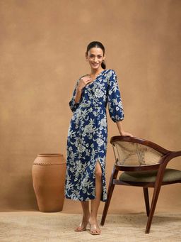 Fabindia - Blue Viscose Printed Midi Dress