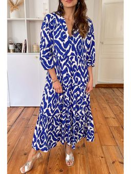 Errabelly - Blue Western Geometric Printed Maxi Dress