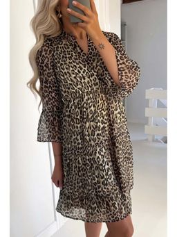 Errabelly - Leopard Print V-Neck Swing Mini Dress