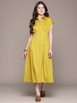 Label Ritu Kumar - Collar Neck Short Sleeves Solid Long Midi Dress