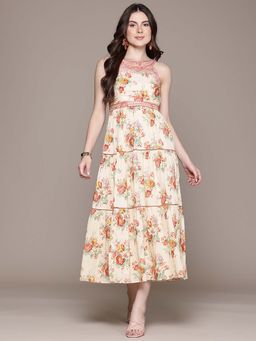 Label Ritu Kumar - Halter Neck Sleeveless Printed Long Maxi Dress