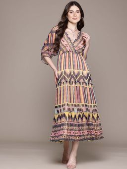 Label Ritu Kumar - V-Neck Sleeves Printed Long Maxi Dress