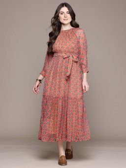 Label Ritu Kumar - Round Neck Full Sleeves Long Maxi Dress with Belt