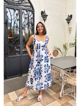 Label Tanvee - Indigo Garden Cotton Long Midi Dress