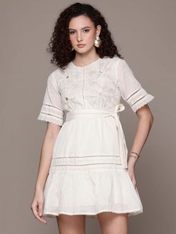 Label Ritu Kumar - Ecru Clarisse Short Mini Dress With Belt