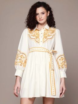 Label Ritu Kumar - White Adelina Short Mini Dress With Belt