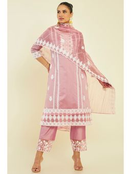 Soch - Women Pink Chanderi Embroidered Suit (Set of 3)