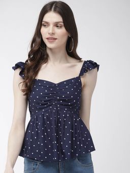 Twenty Dresses by Nykaa Fashion - Navy Blue Ruffled In Polka Tops