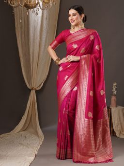 Akhilam - Womens Silk Blend Pink Woven Design Saree with Unstitched Blouse