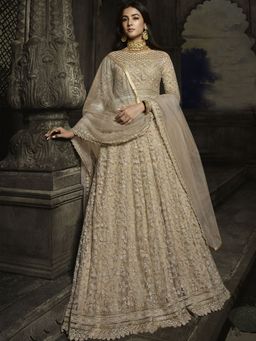 Odette - Beige Unstitched Embroidered Dress Material With Dupatta (Set of 3)