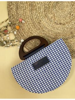 Misfit Panda - Checks Blue Khesh Fabrics & Cactus Leather Beach Day Sling Bag