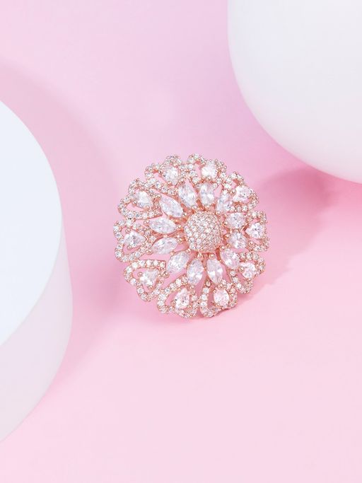 Zaveri Pearls White Dazzling CZ Statement Brass Adjustable Finger Ring