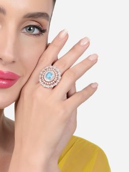 Zaveri Pearls - Turquoise Dazzling CZ Statement Brass Adjustable Finger Ring