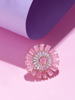 Zaveri Pearls - Pink Dazzling CZ Statement Brass Adjustable Finger Ring
