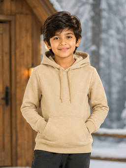 KiddoPanti - Beige Solid Full Sleeve Hoodie