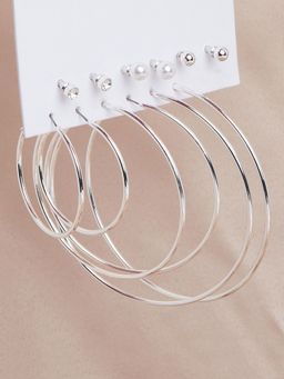 Lilly & Sparkle - Set of 6 Silver-Toned Silver-Plated Contemporary Hoop Studs Earrings