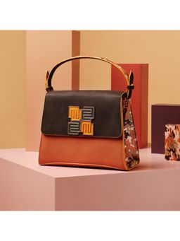 EUME - Skin Collection - Espresso, Vegan Leather Ladies Satchel Bag, Mustard (S)