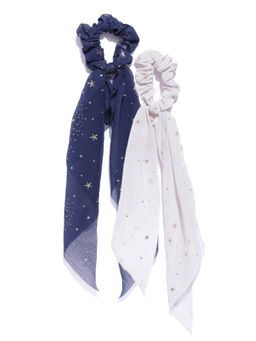 Blueberry - Set Of 2 Blue And Cream Ruffle Scruchies (Pack of 2)