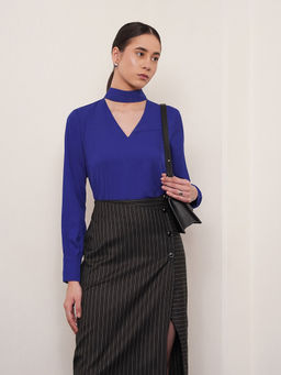 FABLE STREET - Band V Neck Top - Royal Blue