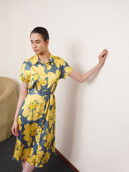FABLE STREET - Satin Floral Print Shirt Dress - Multi-Color (Set of 2) (XS)