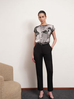 FABLE STREET - Satin Marble Print Top - Black and White
