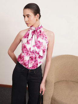 FABLE STREET - Halter Neck Top with Scarf Pink & White (Set of 2)