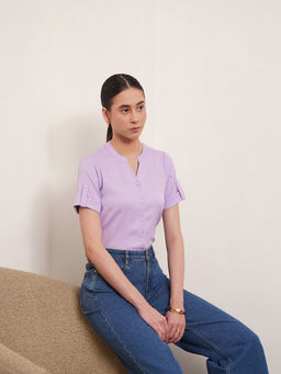 FABLE STREET - V Neck Button Detail Top - Lavender