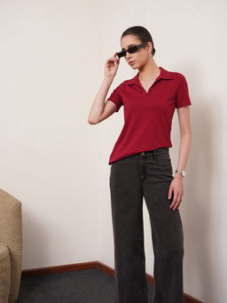 FABLE STREET - Maroon 4 Way Stretch Collared Livin T-Shirt