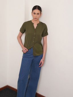 FABLE STREET - Olive Folded Sleeve Top