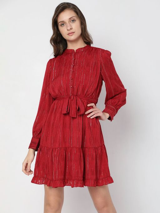 chinese dress ladies VERO MODA Women's Mini Polyester A-Line Red Dress_Large