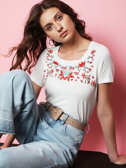 VERO MODA - Women Embroidary White T-shirt