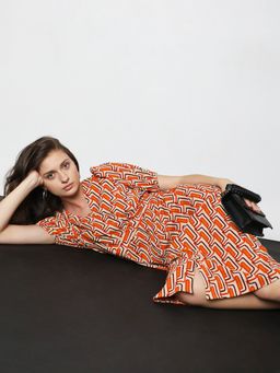 VERO MODA - Women Abstract Print Orange Dress