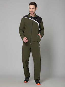 TURNFIT - Men Olive Green Colorblock Sports Tracksuit (Set of 2)