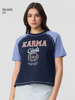 The Souled Store - Originals: Karma Club Women Oversized Cropped Multi-Color T-Shirt