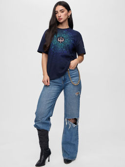 The Souled Store - Originals: Trident Women Oversized Navy Blue T-Shirt