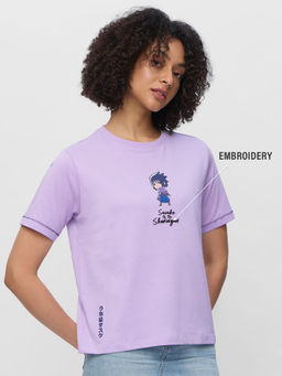 The Souled Store - Official Naruto: Sasuke Women Relaxed Fit Purple T-Shirt