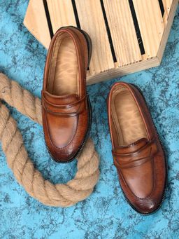Stefens - Tan Synthetic Leather Round Toe Pair Of Loafers