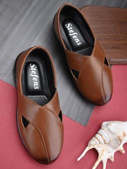 Stefens - Tan Synthetic Leather Round Toe Pair Of Loafers